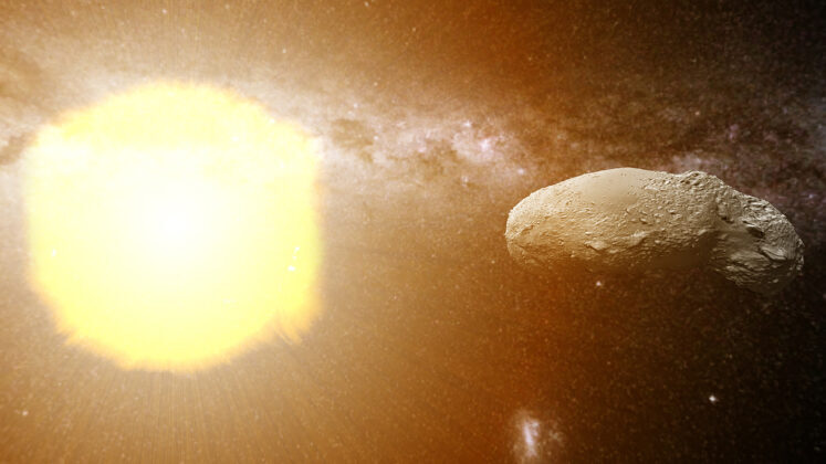 The sun, solar winds and asteroid Itokawa.