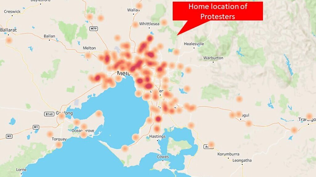 australia map protester neighborhoods surveillance