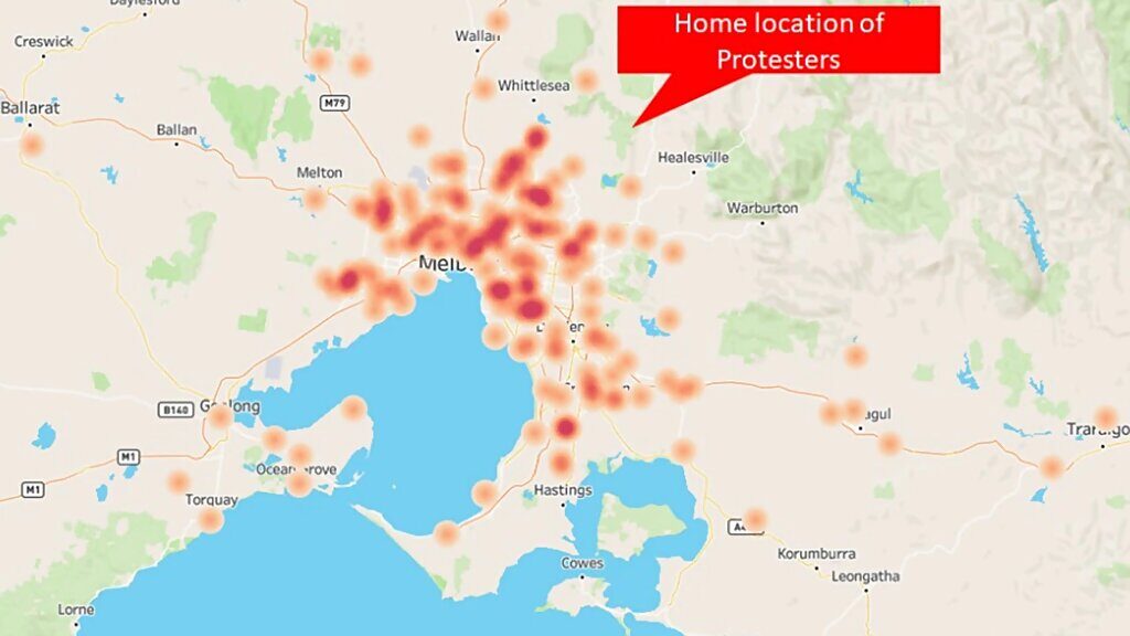 Click to enlarge australia map protester neighborhoods surveillance
