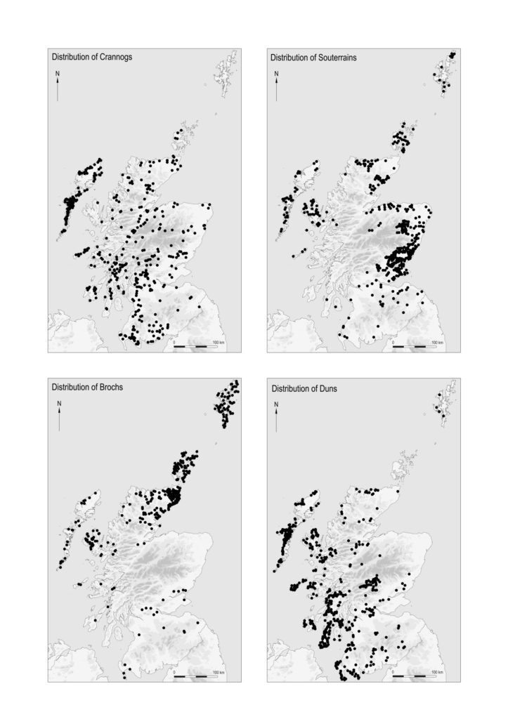 Click to enlarge Distribution maps of crannogs, souterrains, brochs and duns