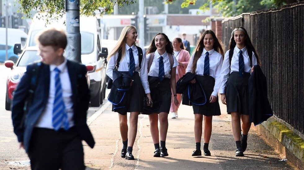 Click to enlarge Pupils in Holyrood Secondary School in Glasgow