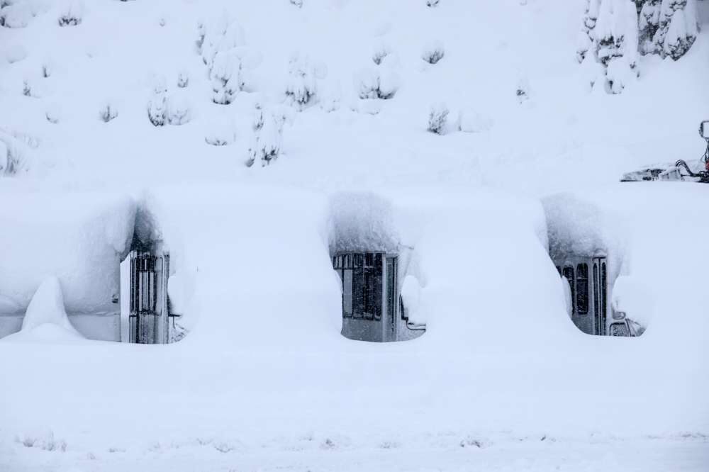 Buses lie buried at Palisades Tahoe.