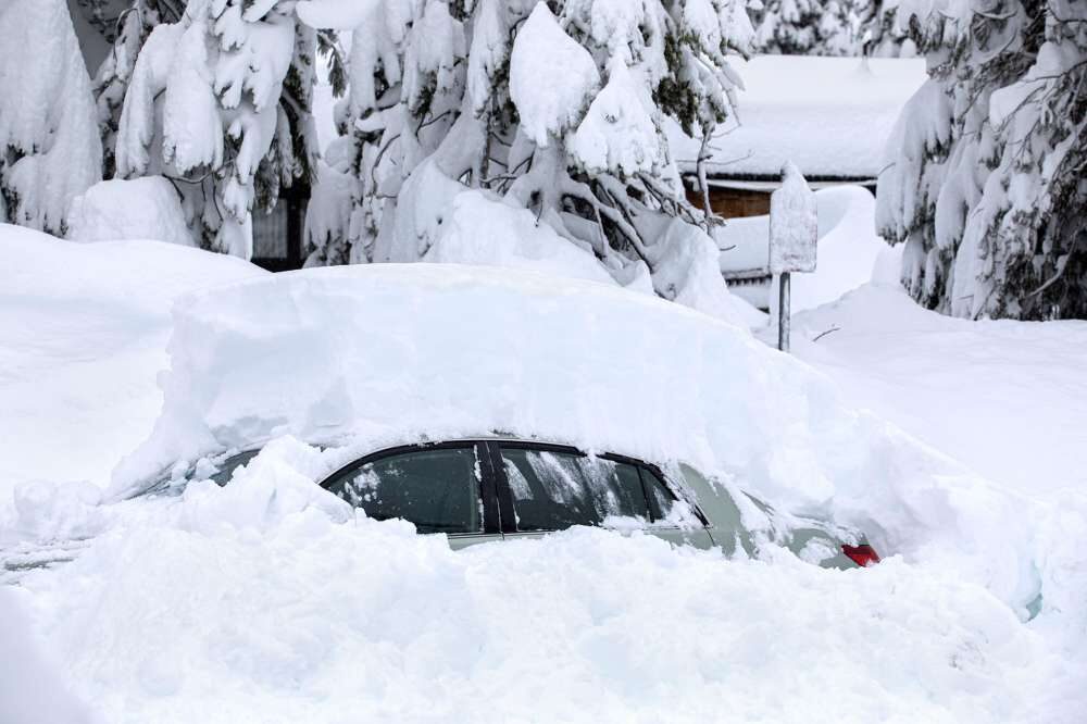 Click to enlarge Cars often disappear beneath the snow in winter storms as large as the one that passed through the Tahoe region this week.
