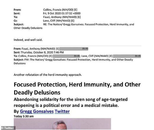 email fauci collins smear scientists herd immunity lockdowns