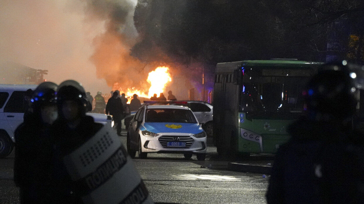 kazakhstan police car fire