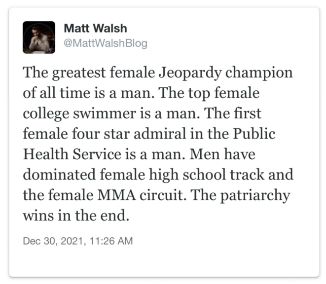 Click to enlarge matt walsh suspension tweet transgenderism