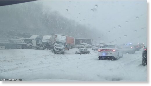 Authorities in Kentucky responded to a 50-car pile-up caused by icy and slick roads on Thursday