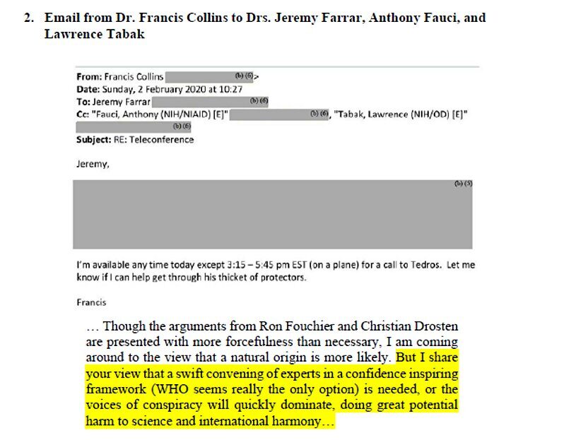 Click to enlarge fauci collins email coverup covid wuhan