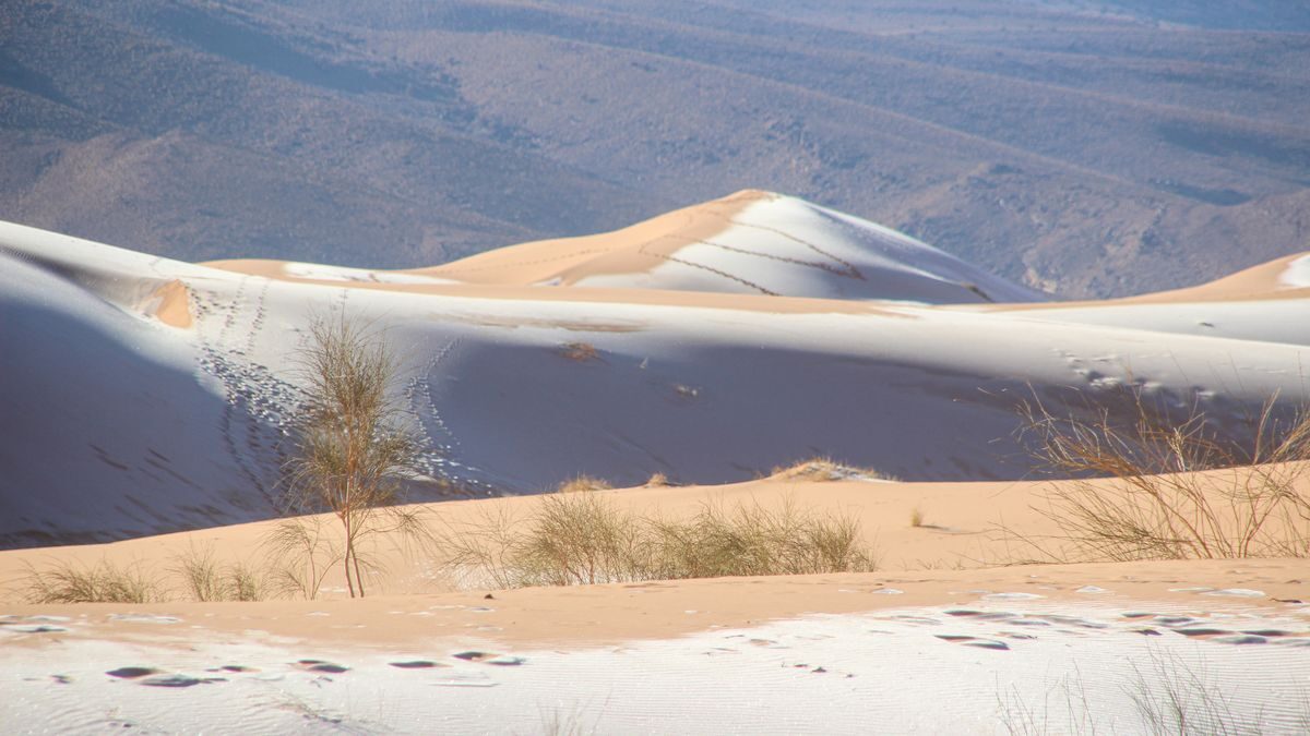 The Sahara Desert is covered in snow