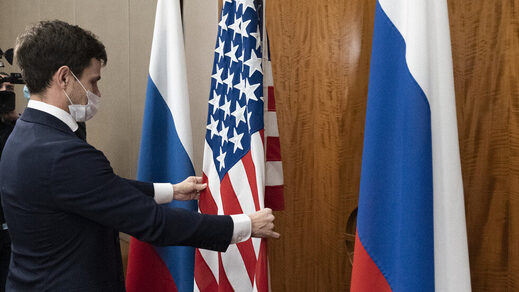 Russia US talks geneva blinken lavrov flags