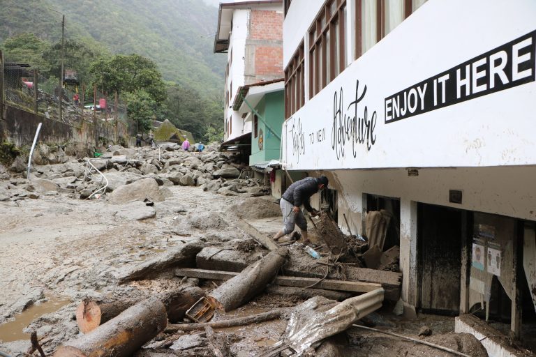 Flood damage in Machu Picchu, Peru, January 2022.