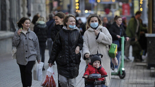 People wearing face mask on the Street in Ukraine