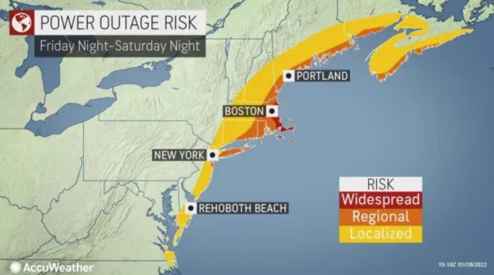 Click to enlarge power outage predictions bomb cyclone Jan 2022