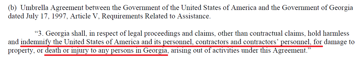 US personnel are indemnified