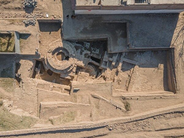 An aerial view of the temple