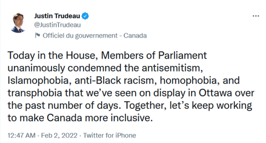 trudeau tweet truckers