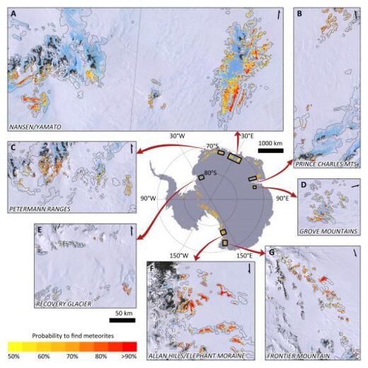 Antarctic meteorite hotspot map