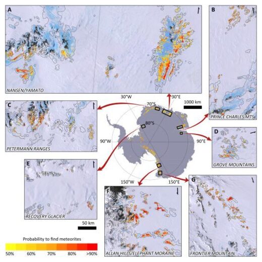 Click to enlarge Antarctic meteorite hotspot map