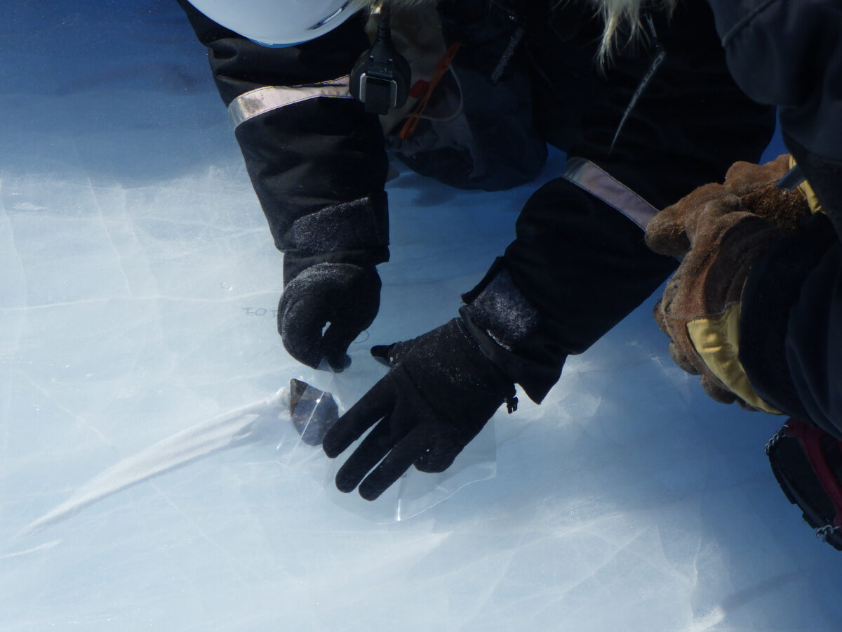 Click to enlarge Collecting meteorites in Antarctica.