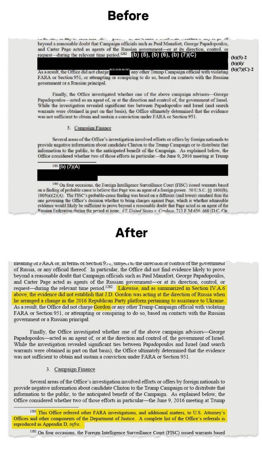 Click to enlarge unredacted passages Mueller report BuzzFeed