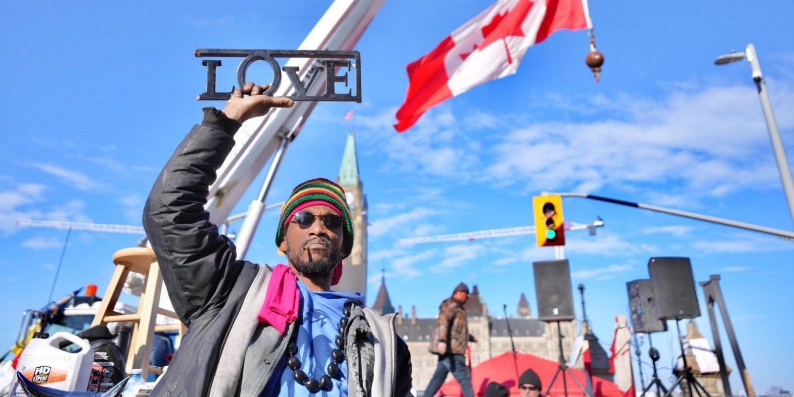 protester love sign