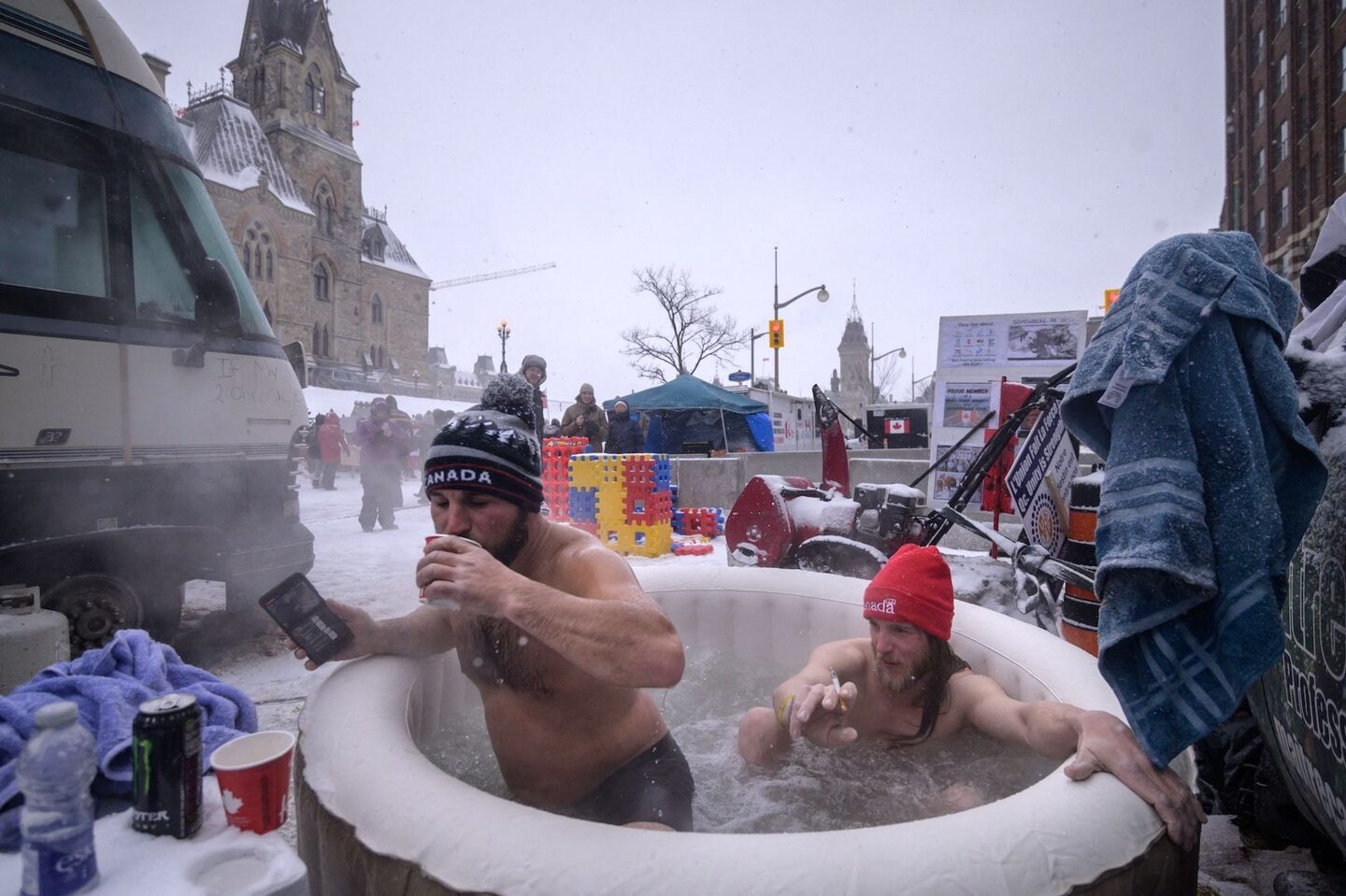trucker protest freedom ottawa hot tub