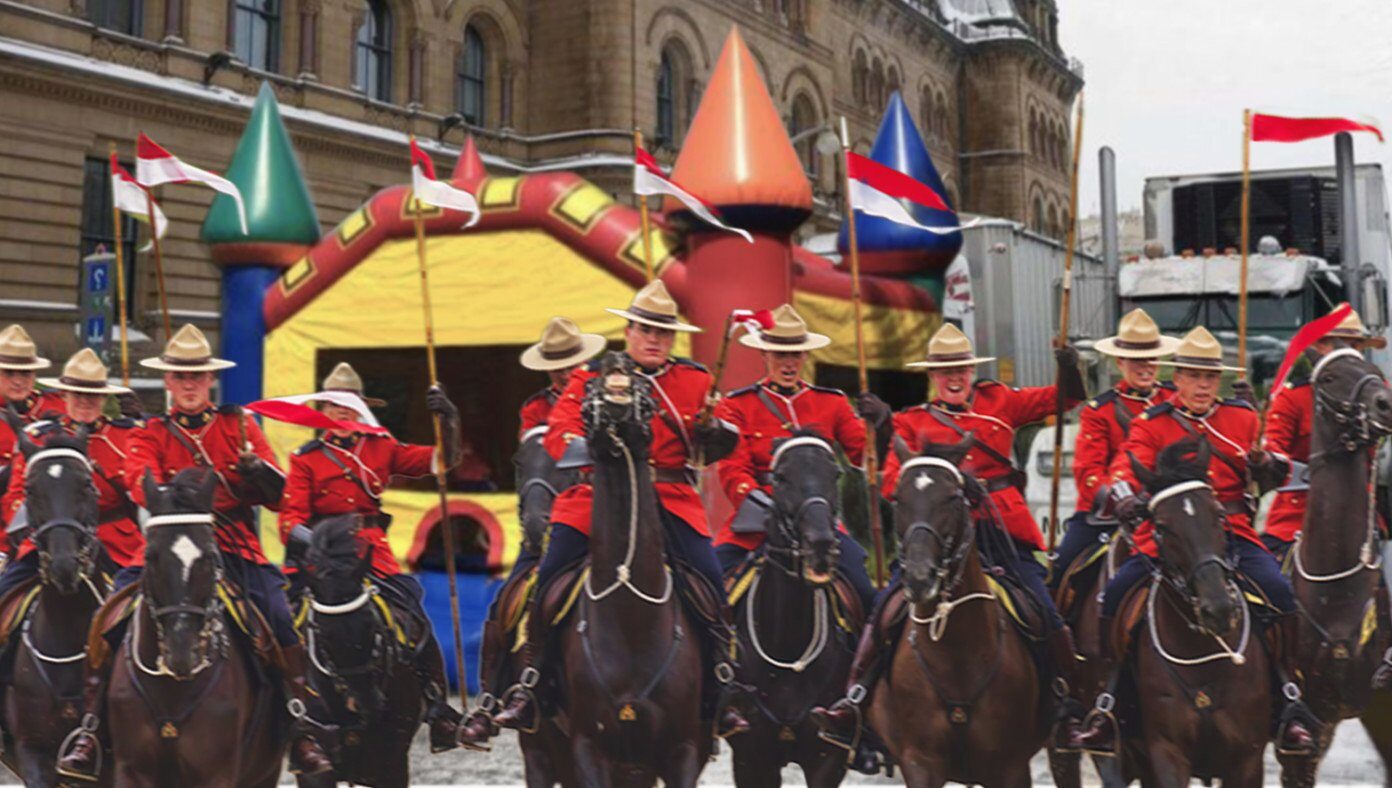 mounties storm bouncy castle