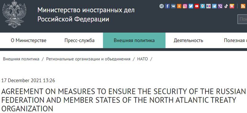 Click to enlarge russia nato treaty proposal front page