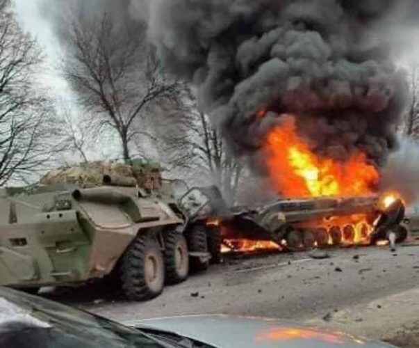 Click to enlarge burning military equipment ukraine