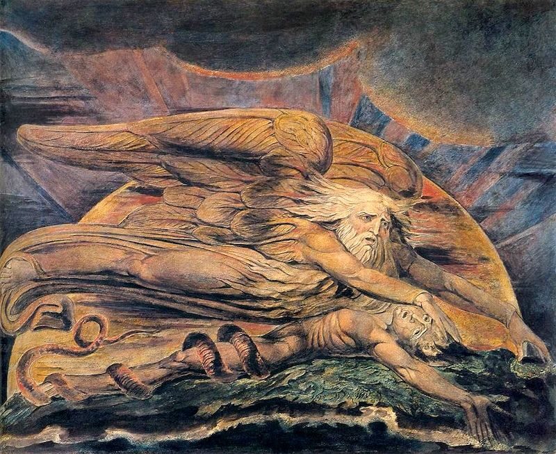 Click to enlarge “the ‘cipher’ of a mystery”: William Blake’s Elohim Creating Adam (1795).