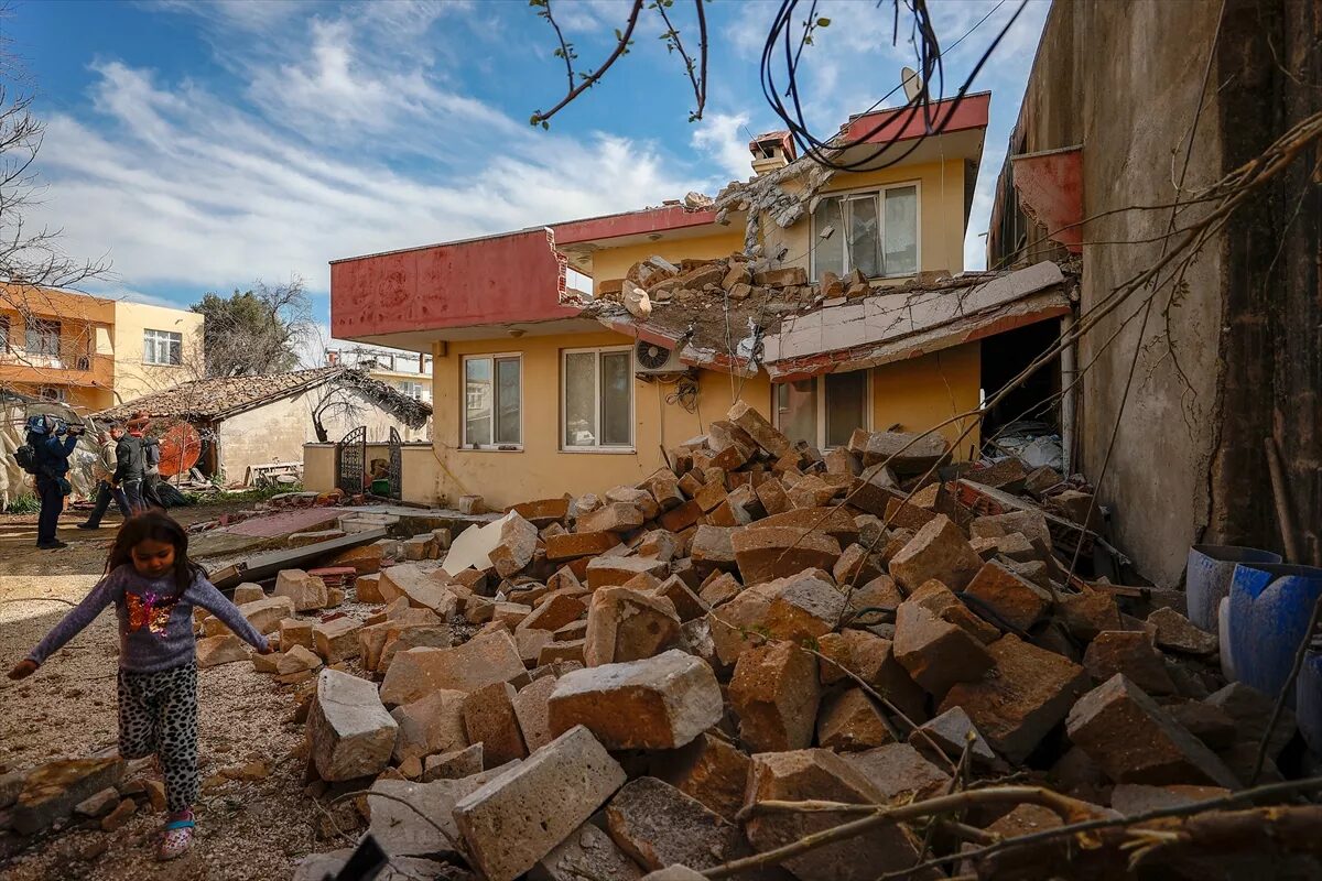 View of a house damaged when a minaret fell on it during a tornado, in Antalya, southern Turkey, March 3, 2022.
