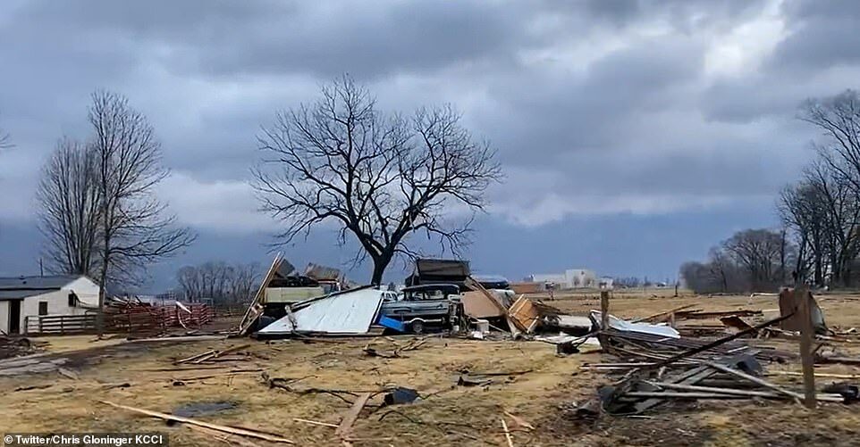 A structure was ripped to pieces after the storm rolled through