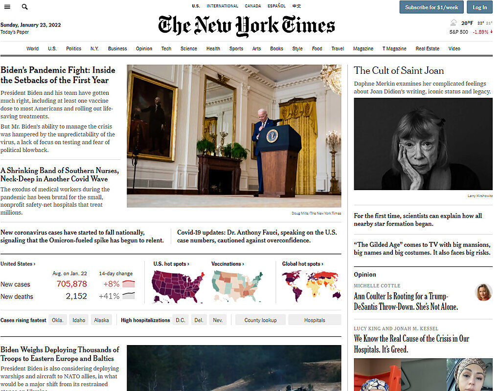 new york times front page ukraine buried