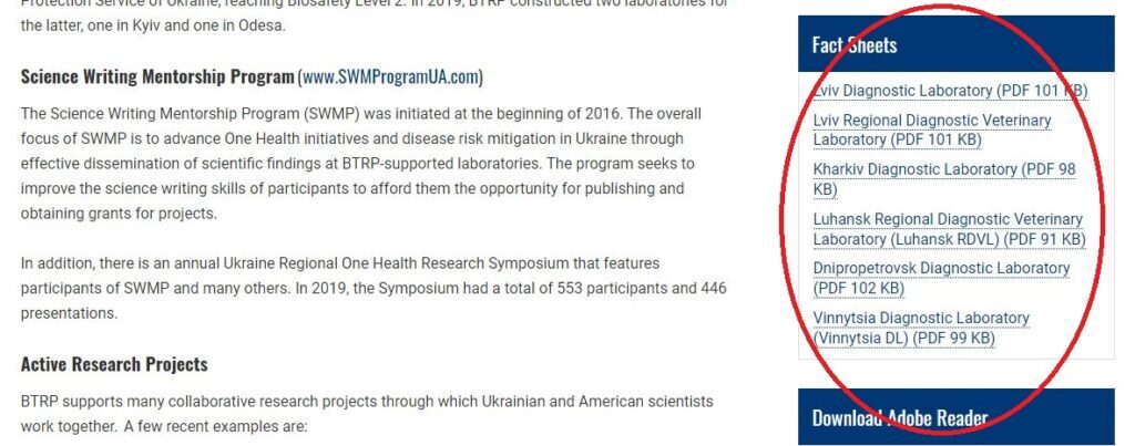 Click to enlarge Ukraine lab reports