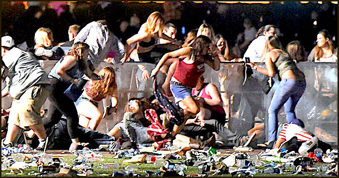 Crowd taking cover