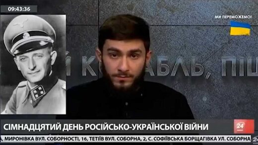 Click to enlarge Channel 24 presenter Fakhrudin Sharafmal cites Nazi official Eichmann