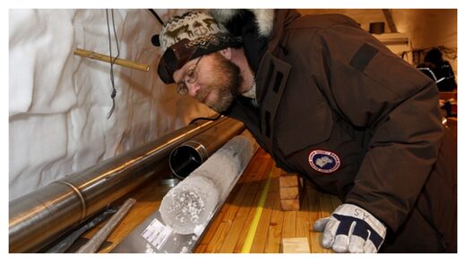 Anders Svensson inspecting an icecore in Greenland