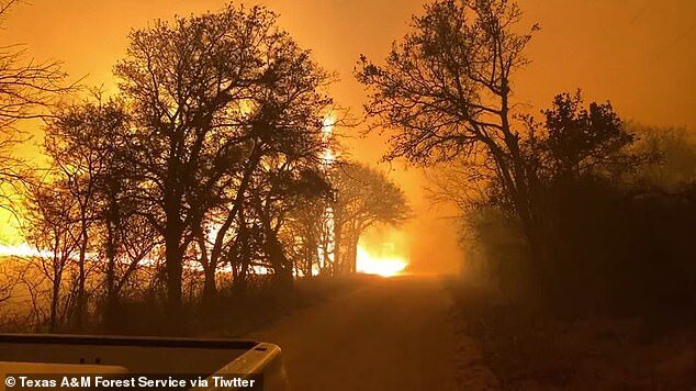 Videos of the blaze posted to social media show the blaze form into what appears to be a 'fire tornado'