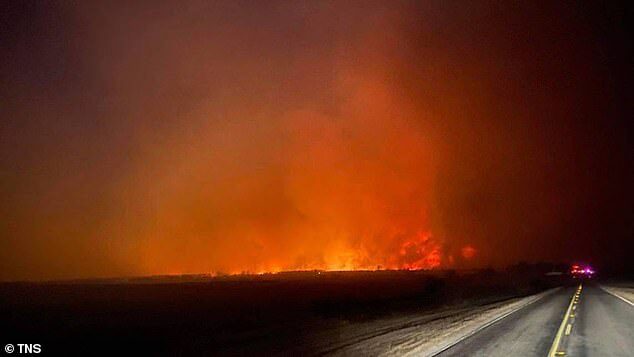 Click to enlarge The flames from the Eastland Complex Fire seen on Thursday night. Since it has started the wildfire has burned through 45,000 acres