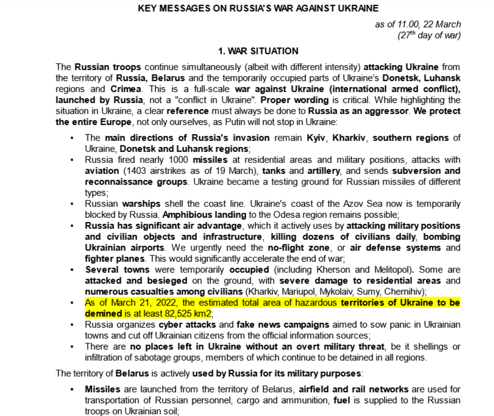 Ukraine propaganda key messaging document