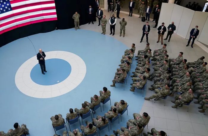 Click to enlarge Biden speaks to troops