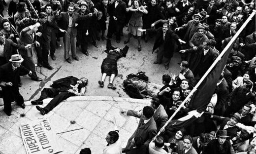 British 1944 shoot dead 28 protesters in Greece