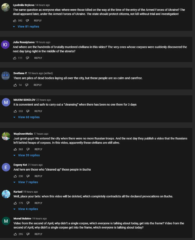 Click to enlarge Bucha Video Comments