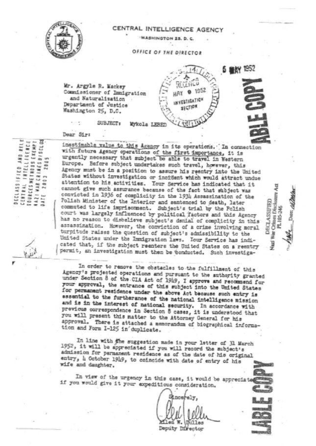 allen dulles cia ukraine nationalist movement letter