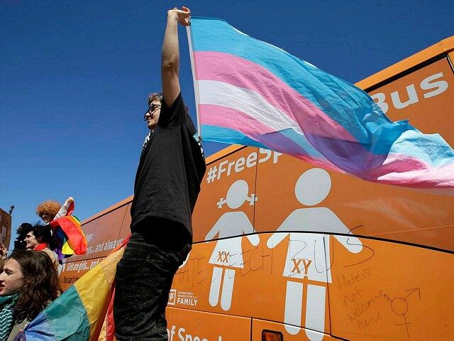 trans flag waver