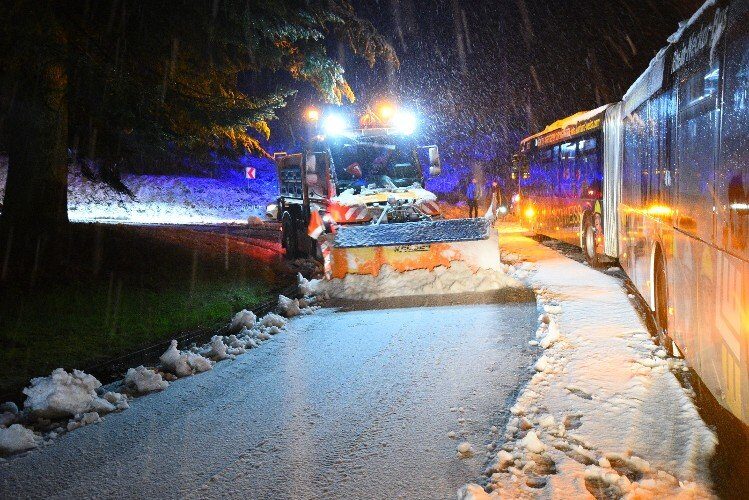 A snowplow clears snow in Baden-Württemberg, Ziegelhausen.