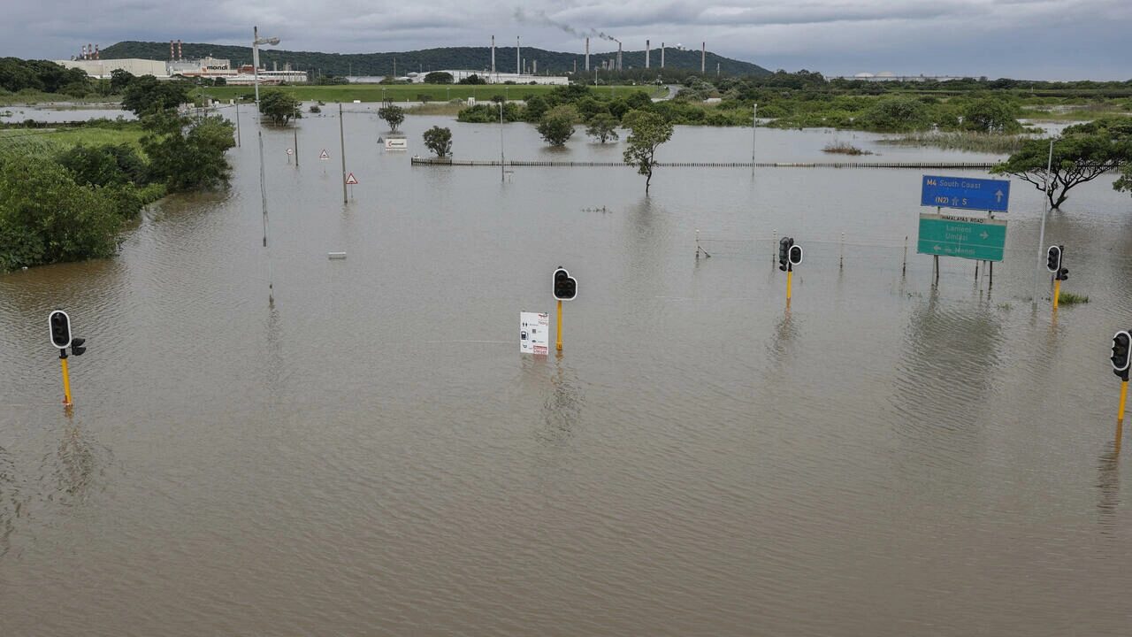 A general view of the flooded roads