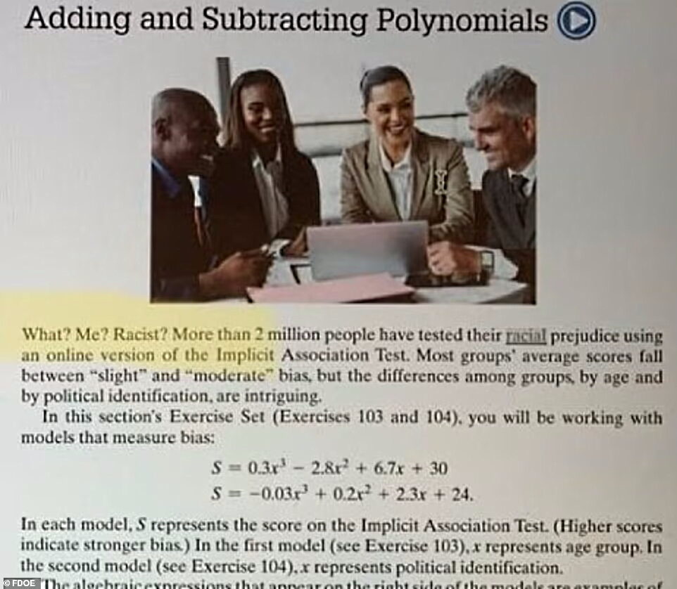 Click to enlarge woke mathematics textbook florida