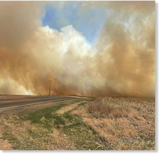 This image provided by the Nebraska State Patrol shows smoke from a wildfire, Saturday, April 23, 2022 near Cambridge, Neb.
