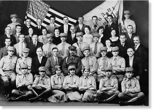 Click to enlarge An offshoot of the Organization of Ukrainian Nationalists pose for a photo with American supporters in the early 1930s.